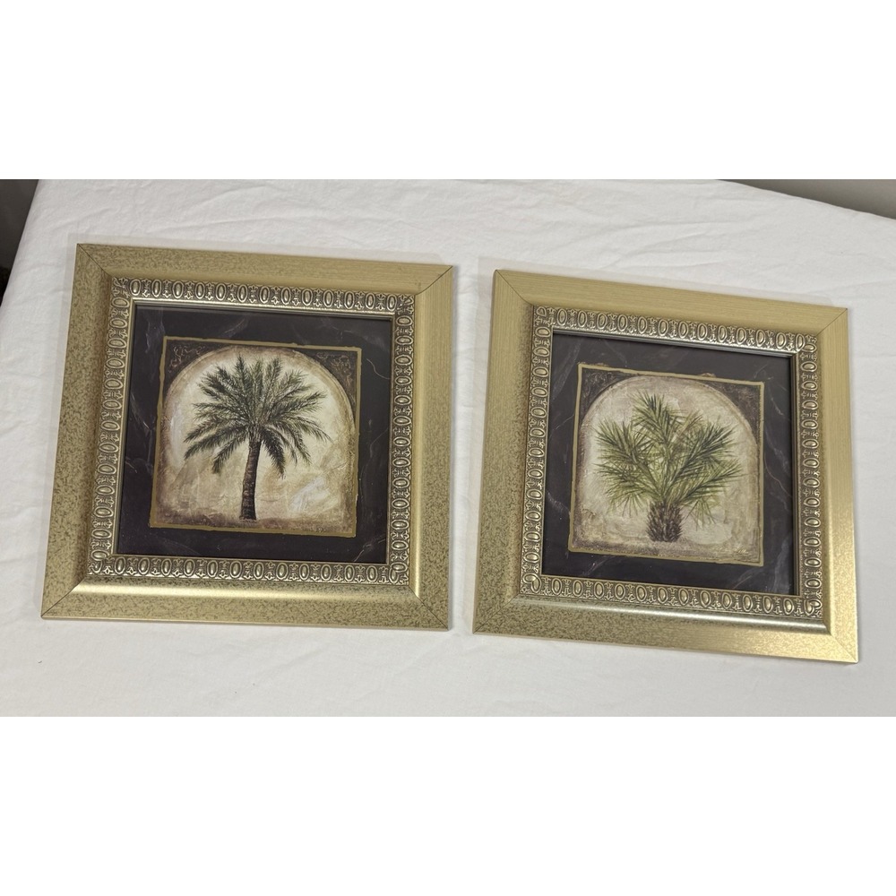 Tropic Palm Tree Pictures Set 2 Framed Wall Decor Art Matted Prints Kirkland